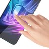 Na zdjęciu widoczny jest smartfon z kolorowym, abstrakcyjnym tłem na ekranie, na którym znajduje się dłoń dotykająca wyświetlacza. Produkt to "Folia ochronna 3MK Silky Matt Pro do Oppo Reno 14 F".