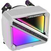 Białe chłodzenie wodne z logo "TCOMAS" na górze, posiadające kolorowy panel z napisem "POWER UP TO GAMER". Produkt ma nowoczesny design z elementami w kolorach tęczy.