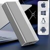 Na zdjęciu znajduje się srebrna obudowa dysku z widocznym logo "zenwire" na jej powierzchni. Obok obudowy widoczne są ikony systemów operacyjnych: Apple, Windows, Linux i Android.