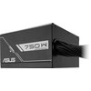 Czarny zasilacz komputerowy z widocznym napisem "750W" oraz logo "ASUS". Z boku zasilacza wychodzą oplecione kable.
