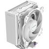 Białe chłodzenie CPU z dużym wentylatorem, na którym widnieje napis "TCOMAS". Na obudowie chłodzenia znajduje się tekst "POWER UP TO GAMERS" oraz model "SJ-R400".