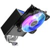 Chłodzenie CPU TCOMAS SJ-R400 4HP w kolorze czarnym z widocznym wentylatorem RGB, który emituje wielokolorowe światło. Na środku wentylatora znajduje się logo "TCOMAS".