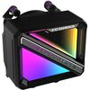Czarny blok chłodzenia wodnego z podświetleniem RGB, na którym widnieje logo "TCOMAS" oraz napis "POWER UP TO GAMERS". Produkt ma nowoczesny design z widocznymi elementami montażowymi.