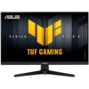 Monitor z czarną ramką i podstawą, na ekranie widoczne jest logo "ASUS" oraz napis "TUF GAMING" w kolorze żółtym na ciemnym tle. Na ekranie znajdują się również napisy "SERIES" i "FIVE".