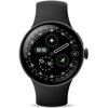 Czarny smartwatch z okrągłym wyświetlaczem, na którym widoczna jest godzina 10:10, ikona biegania oraz różne wskaźniki i liczby na tarczy. Pasek zegarka jest również czarny, a po prawej stronie znajduje się pokrętło.