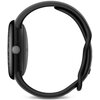 Czarny smartwatch z okrągłą kopertą i silikonowym paskiem, widoczny z boku. Na kopercie znajduje się przycisk oraz pokrętło.