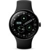 Czarny smartwatch z okrągłym wyświetlaczem, na którym widoczne są cyfry i ikony w kolorze zielonym, w tym godzina 10:10, liczby od 0 do 60 oraz ikona biegania. Pasek zegarka jest również czarny, a po prawej stronie znajduje się pokrętło.