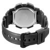 Czarny zegarek sportowy z metalowym deklem, na którym widnieje napis: "CASIO, WATER RESISTANT, 10 BAR, MODULE 3198, AE-1000W, STAINLESS STEEL BACK, CHINA, MOV'T JAPAN, C". Pasek zegarka ma teksturę i prostokątne otwory do regulacji.