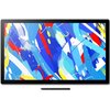 Tablet graficzny z kolorowym, abstrakcyjnym wzorem na ekranie, w odcieniach niebieskiego, czerwonego, żółtego i białego. Na dolnej ramce widoczny jest napis "Wacom", a przed tabletem leży czarny rysik.