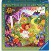 Opakowanie puzzli przedstawia kolorową ilustrację z bajki o Czerwonym Kapturku, z widocznymi kwiatami, motylami i domkiem w tle. Na opakowaniu znajduje się tekst: "Tales Around the World", "64", "5+", oraz "Ravensburger Puzzle".
