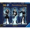 Opakowanie puzzli przedstawia trójkę postaci na tle drzew oraz świetliste sylwetki zwierząt, z napisem "Ravensburger Puzzle" i "Harry Potter". W lewym górnym rogu widnieje liczba "500", a w dolnym lewym rogu napis "Glow in the Dark".