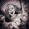 Ilustracja przedstawia trzy postacie o wampirycznych cechach, z wyraźnie zaznaczonymi kłami i szponami, na tle kratowanej powierzchni. Postacie mają wyraziste, groźne wyrazy twarzy i szczegółowo narysowane włosy oraz ubrania.