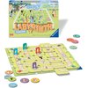 Pudełko gry planszowej "RAVENSBURGER Labyrinth Junior Bluey 24879" przedstawia kolorowy labirynt z postaciami z kreskówki, a na planszy znajdują się kafelki z różnymi ścieżkami i żetonami z postaciami. Na pudełku widnieje napis "LABYRINTH JUNIOR" oraz log
