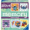 Pudełko gry logicznej z motywem Disney Stitch, z napisem "memory CHALLENGE" oraz logo "Ravensburger" w rogu. Na opakowaniu widoczne są kolorowe ilustracje postaci Stitch w różnych pozach, a w dolnym rogu oznaczenie "6+ 64".