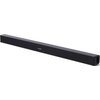 Czarny soundbar o prostokątnym kształcie z widocznym logo "SHARP" na przedniej części. Na górnej powierzchni znajdują się cztery małe przyciski oraz kilka wskaźników świetlnych.