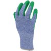 Na zdjęciu znajduje się rękawica robocza w kolorze niebieskim z zielonymi palcami i mankietem. Produkt to "Rękawice robocze LAHTI PRO L212610K (rozmiar 10/XL)".