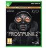 Okładka gry "Frostpunk 2 - Icebreaker Edition" na Xbox Series X przedstawia postać w goglach z płomieniami odbijającymi się w szkłach. Na górze widnieje napis "ICEBREAKER EDITION", a poniżej "FROSTPUNK 2". Dodatkowe informacje to "INCLUDES NEW LONDON POP-