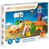 Pudełko z klockami magnetycznymi marki alilo, przedstawiające kolorowe konstrukcje z klocków, takie jak rakieta i pojazd, z napisami "Magnetic Building Blocks", "Multiple Possibilities, Unlimited Creativity", "1+", "30pcs" oraz "Stack & Count". Na opakowa
