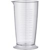 Przezroczysty pojemnik z miarką, oznaczoną co 50 ml, od 50 ml do 700 ml. Pojemnik ma szeroką podstawę i wylewkę ułatwiającą nalewanie.