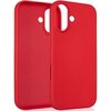 Czerwone etui silikonowe z wycięciami na aparat i przyciski, przeznaczone do telefonu Apple iPhone 17. Produkt ma gładką powierzchnię i jest pokazany z przodu oraz z tyłu.
