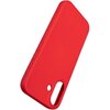 Czerwone etui silikonowe z wycięciami na aparat i przyciski boczne, przeznaczone do telefonu Apple iPhone 17. Produkt ma gładką powierzchnię i zaokrąglone krawędzie.