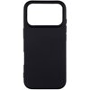 Czarne etui silikonowe z dużym wycięciem na aparat, przeznaczone do telefonu. Produkt ma gładką powierzchnię i prosty design.