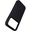Czarne etui silikonowe z wycięciem na aparat, przeznaczone do telefonu Apple iPhone 17 Pro. Na bocznej krawędzi widoczne są przyciski.