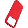 Czerwone etui silikonowe z wycięciem na aparat, przeznaczone do telefonu Apple iPhone 17 Pro Max. Na boku etui widoczne są przyciski.