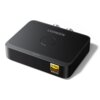 Czarny adapter Bluetooth z napisem "UGREEN" na górze oraz przyciskiem centralnym. Na boku urządzenia znajduje się żółto-czarna naklejka z napisem "Hi-Res Audio Wireless".