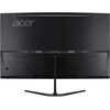 Czarny monitor z zakrzywionym ekranem widoczny od tyłu, z logo "acer" w lewym górnym rogu. Monitor ma smukłą podstawę i subtelne wzory na tylnej obudowie.