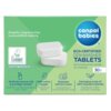Opakowanie tabletek do zmywarki marki Canpol Babies z napisem "Eco-Certified Dishwasher Tablets" oraz informacjami o ekologicznych właściwościach produktu, takimi jak "Powerful, fragrance-free & ecocertified cleaning" i "Packaging made of 85% recycled mat