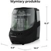 Czarny sterylizator Baby Brezza Bottle Washer Pro z przezroczystą pokrywą, wewnątrz którego znajdują się butelki i zielone elementy. Na urządzeniu widoczne są przyciski dotykowe oraz logo "babybrezza", a wymiary produktu to 15.3 cala wysokości, 9.8 cala s