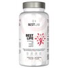 Biała butelka z szarym wieczkiem, na której widnieje logo "BESTLAB" oraz napis "BEST LIFE". Na etykiecie znajdują się informacje o składnikach: "Q10 (Ubiquinol), PQQ, Spermidine, L-Carnitine, Magnesium" oraz tekst: "Pomaga w pozyskiwaniu energii w procesa