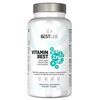 Butelka suplementu diety BESTLAB VitaMinBest zawiera 60 kapsułek i jest oznaczona jako kompleks witamin i minerałów z 22 aktywnymi składnikami. Na etykiecie widnieją napisy: "VITAMIN BEST", "Suplement diety", "Food Supplement", oraz ikony wskazujące, że p