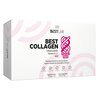 Białe opakowanie produktu z logo "BESTLAB" zawiera napisy: "BEST COLLAGEN", "Collagen peptides", "Vitamins A, E, C", "MSM", oraz informacje o wsparciu kompleksowej odnowy organizmu. Na dole znajdują się ikony i napisy: "gluten free", "lactose free", "non 