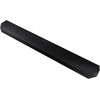 Czarny soundbar o prostokątnym kształcie z widocznymi przyciskami na górnej powierzchni oraz okrągłymi wzorami na obu końcach. Na środku znajduje się logo "Samsung".