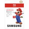 Opakowanie karty pamięci microSD Express o pojemności 256 GB z grafiką postaci z gry Super Mario, przeznaczonej do Nintendo Switch 2. Widoczne napisy to: "microSDXC Express", "For Nintendo Switch 2", "256 GB", "SAMSUNG", "Super Mario" oraz "Official Ninte