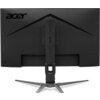 Czarny monitor z logo "acer" widocznym w lewym górnym rogu, zamontowany na solidnej podstawie o geometrycznym kształcie. Monitor ma nowoczesny design z wyraźnymi liniami i centralnym uchwytem na tylnej części.