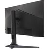 Czarny monitor z widocznym logo "acer" na tylnej obudowie, zamontowany na solidnej podstawie z regulacją wysokości. Obudowa ma nowoczesny design z geometrycznymi liniami i matowym wykończeniem.