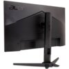 Czarny monitor z logo "acer" na tylnej obudowie, zamontowany na solidnej podstawie o geometrycznym kształcie. Obudowa monitora ma wyraźne linie i otwory wentylacyjne.