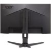 Czarny monitor marki Acer widziany od tyłu, z widocznym logo "acer" w lewym górnym rogu. Monitor ma solidną podstawę w kształcie litery V oraz centralnie umieszczony uchwyt do regulacji wysokości.