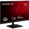 Monitor z czarną ramką i podstawą, na ekranie widoczne logo "ViewSonic" oraz kolorowe ptaki, a także napisy: "1ms Response Time", "100Hz", "Eye ProTech" i "27"". Tło ekranu jest czerwone z geometrycznymi wzorami.