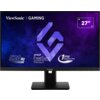Monitor z wyświetlaczem o przekątnej 27 cali, na którym widoczne są napisy: "ViewSonic | GAMING", "520Hz", "AMD FreeSync Premium", "1ms Response Time". Tło ekranu jest w odcieniach fioletu i niebieskiego, a na środku znajduje się duże logo w kształcie litery "G".