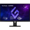 Monitor z logo ViewSonic, z napisem "GAMING" na górze, wyświetla grafikę z fioletowo-niebieskim tłem i informacjami: "520 Hz", "AMD FreeSync Premium", "1 ms Response Time" oraz "27"".