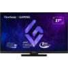 Monitor z logo "ViewSonic" i napisem "GAMING" na górze ekranu, z widocznymi informacjami: "520Hz", "AMD FreeSync Premium", "1ms Response Time" oraz "27"". Tło jest w odcieniach fioletu z abstrakcyjnym wzorem.