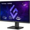 Monitor marki ViewSonic z napisem "GAMING" na górze ekranu, wyświetla informacje: "520Hz", "AMD FreeSync Premium", "1ms Response Time" oraz "27"". Tło ekranu jest w odcieniach fioletu i niebieskiego z widocznym logo producenta.