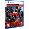 Okładka gry "Tom Clancy's Rainbow Six Siege X - Elite Edition" na PS5 przedstawia dynamiczną scenę z uzbrojonymi postaciami, z dużym napisem "SIEGE X" na środku. Na dole widnieje logo "UBISOFT", oznaczenie wiekowe "18" oraz informacja o wymaganym połączen
