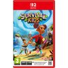 Okładka gry "Survival Kids" na Nintendo Switch przedstawia grupę dzieci na tropikalnej wyspie z dżunglą i oceanem w tle. Widoczne są logotypy Nintendo Switch, Konami oraz oznaczenie wiekowe 3, a także informacja o konieczności pobrania gry przez internet.