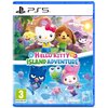 Okładka gry "Hello Kitty Island Adventure" na PS5 przedstawia kolorowe postacie z kreskówki na tle wyspy i podwodnego świata. Widoczne są logotypy "PS5", "Sanrio", "Sunblink" oraz oznaczenie wiekowe "3" z adresem "www.pegi.info".
