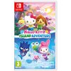 Okładka gry "Hello Kitty Island Adventure" na konsolę Nintendo Switch przedstawia kolorowe postacie z kreskówki na tle wyspy z domkami i roślinnością. Widoczne są logotypy Nintendo Switch, PEGI 3, Sunblink oraz Sanrio.